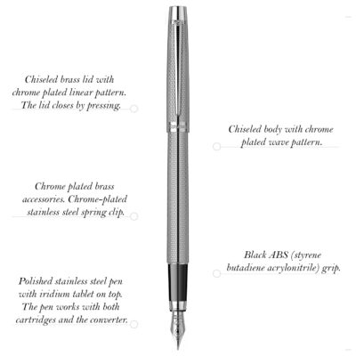 Scrikss  Venus 722  Fountain+ Ballpoint Pen+ Mechanical Pencil Set  Chrome CT